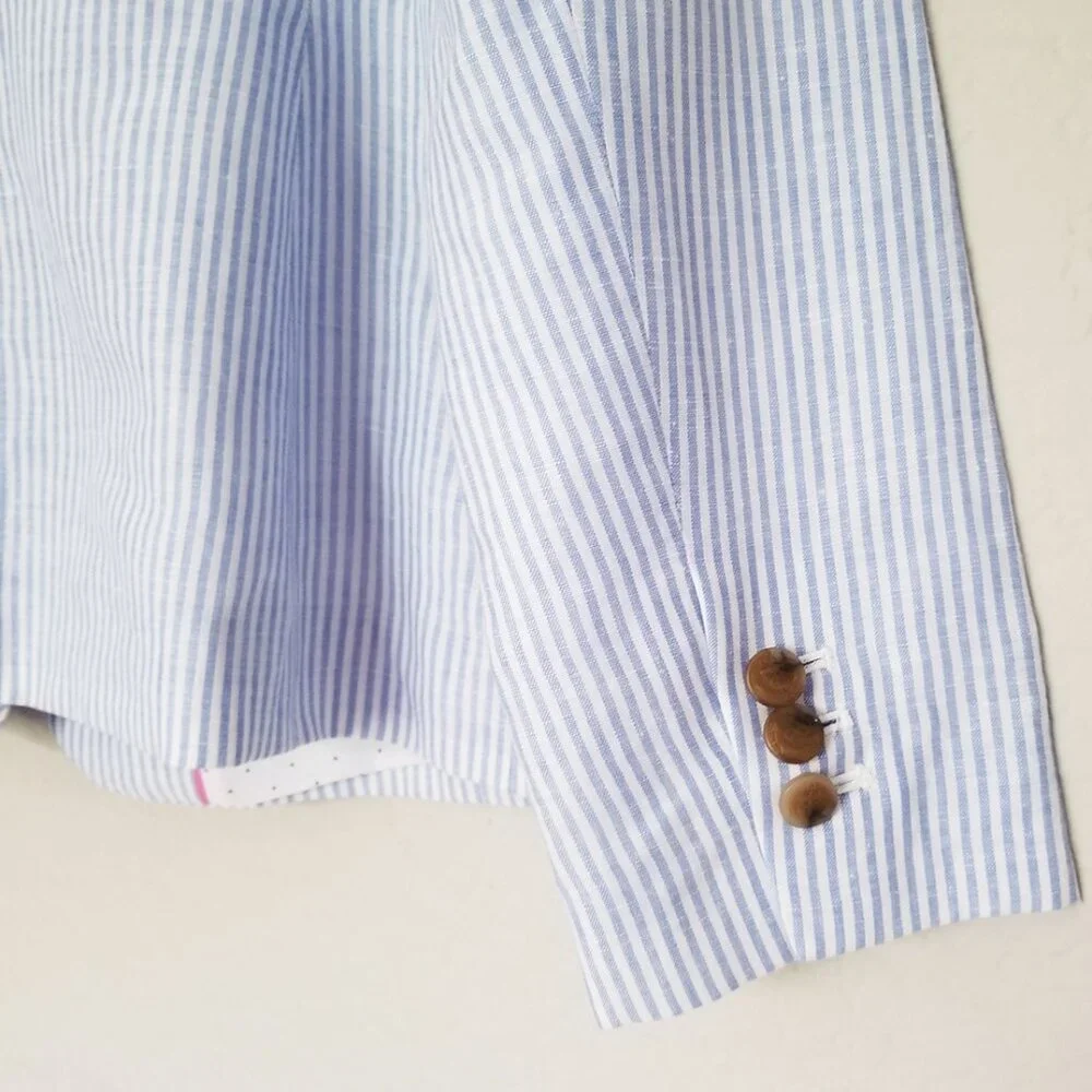 Talbots Light Blue White Stripe Lightweight Blazer Jacket 6 Linen Cotton $159 - Picture 12 of 16